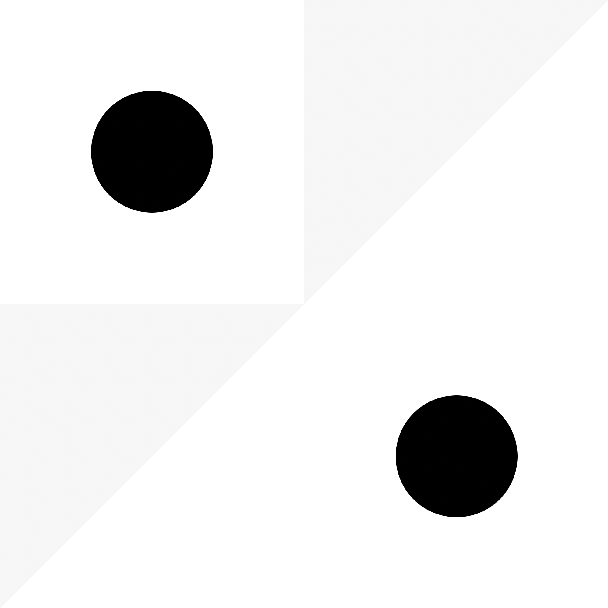 Two circles diagonal from each other with white and grey split in the background.