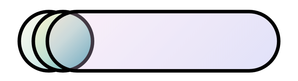 Three overlapping colorful circles with green and blue placed alongside an extended pill shaped pink and purple form.