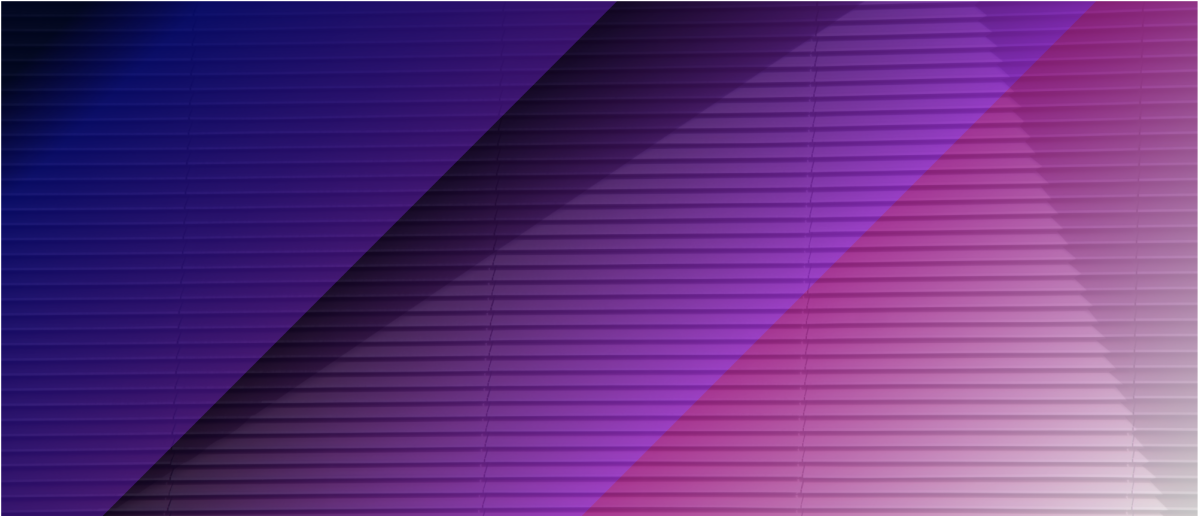 Dark blue to light pink shades cut across an image of blinds.